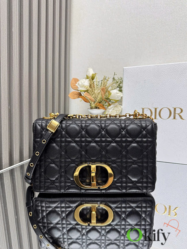 Okify Dior Caro Medium Bag Black Calfskin 25.5x15x8cm - 1