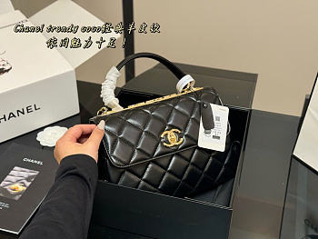 Okify CC Trendy Coco Top Handle Bag Black Lambskin 25x17x12cm