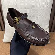 Okify MiuMiu Dark Brown Matte Loafers With Straps - 2