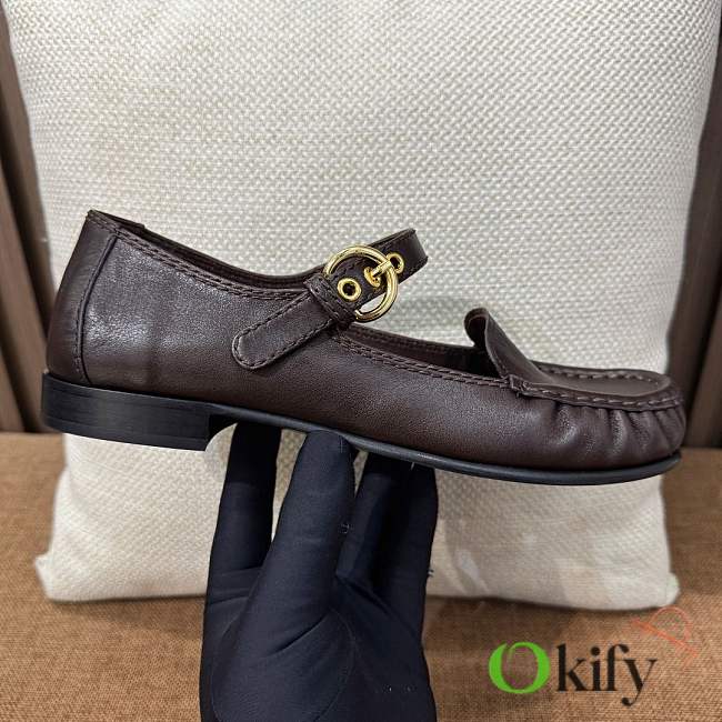 Okify MiuMiu Dark Brown Matte Loafers With Straps - 1