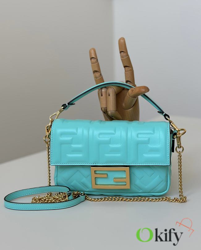 Okify Fendi Baguette Bag Tiffany Blue Chain Strap 19x12x5cm  - 1