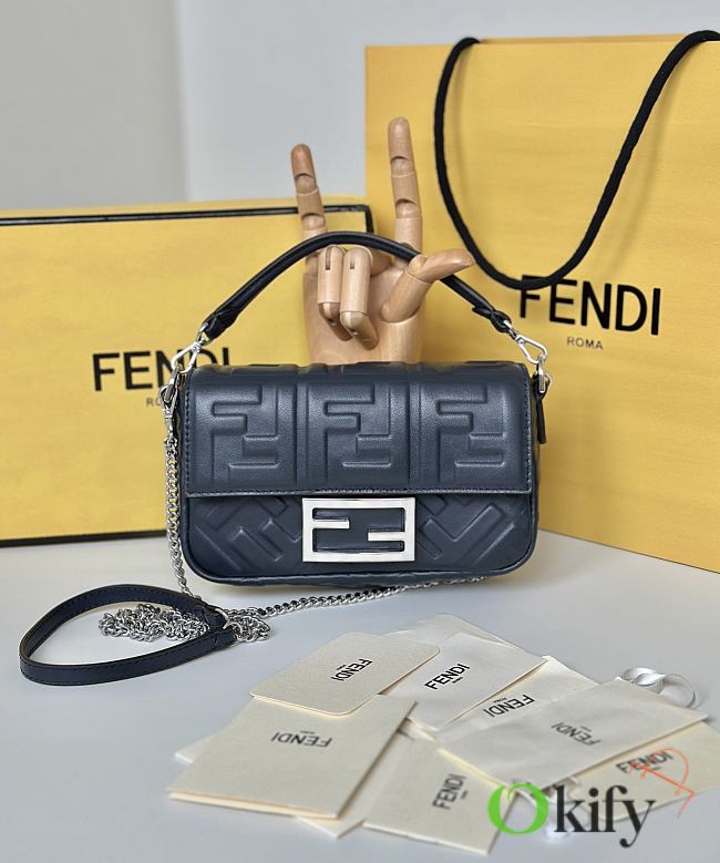 Okify Fendi Baguette Bag Darker Blue Chain Strap 19x12x5cm  - 1