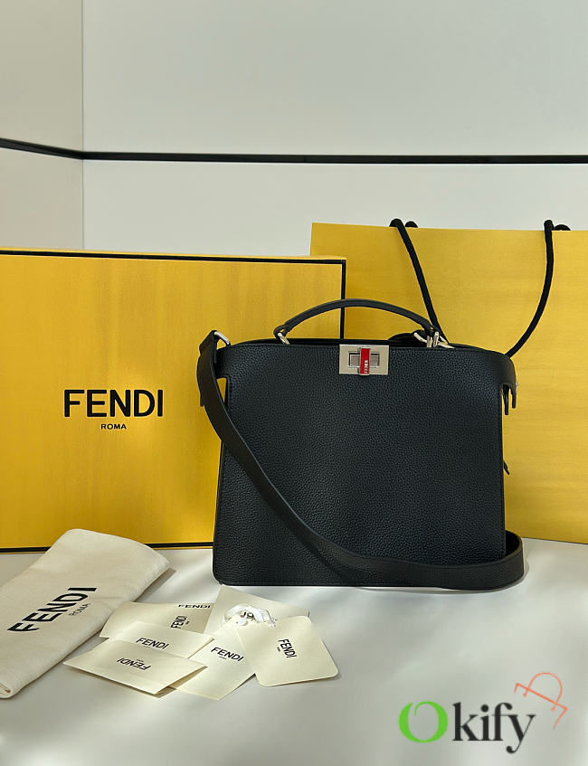 Okify Fendi Peekaboo ISeeU Men Bag Black 25.5x21x8.5cm - 1