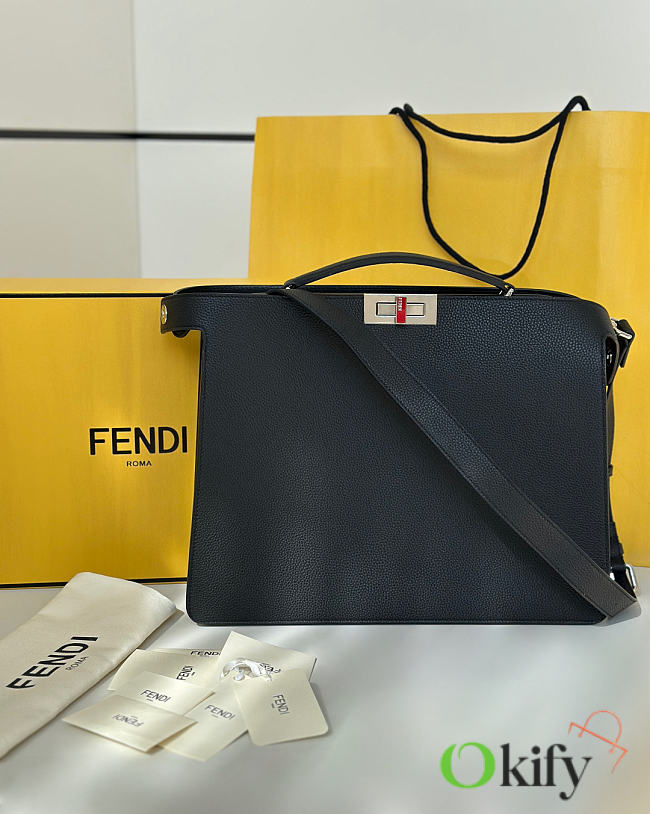 Okify Fendi Peekaboo ISeeU Men Bag Black 37.5x19x12cm - 1