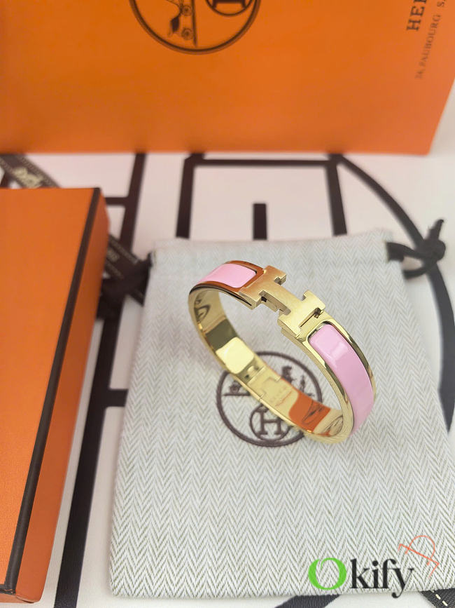Okify Hermes Clic H Gold Bracelet Pink - 1