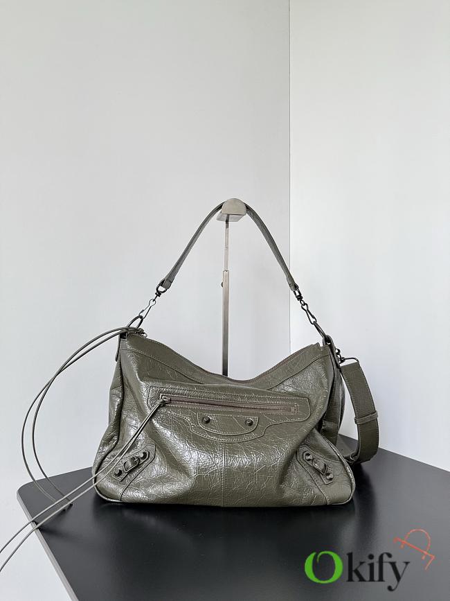 Okify Balenciaga Le City Moto Medium Bag Dark Olive Green 39x26x16cm - 1