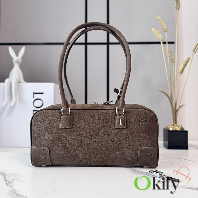 Okify Loewe Amazona Cropped Bag Dark Brown Suede 30.5x15x9cm - 1