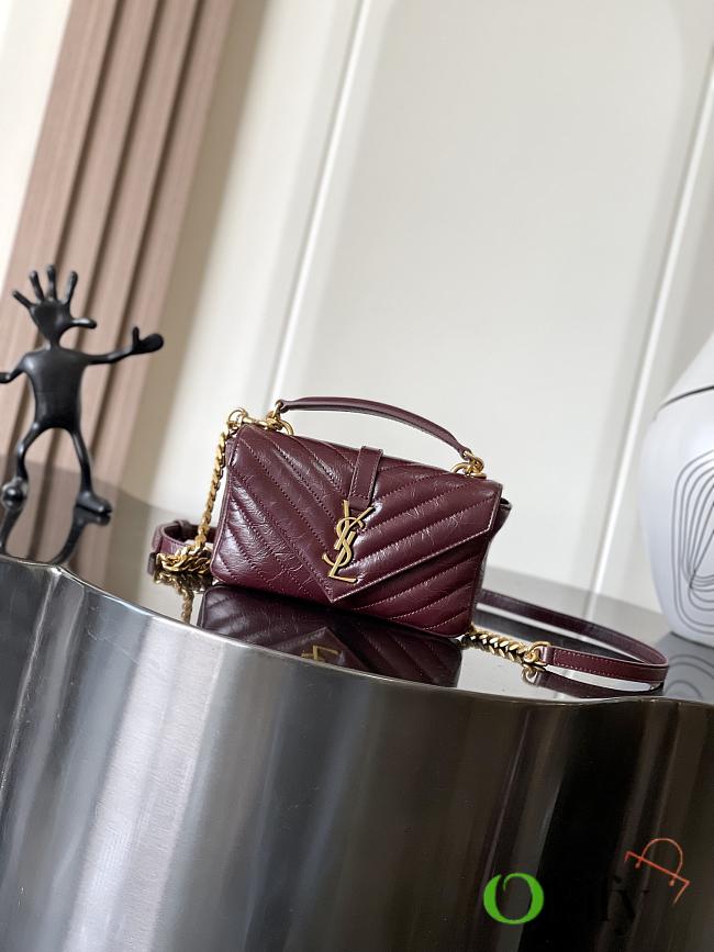 Okify YSL Mini College Bag Red Burgundy Crinkled Leather 20x13x3cm - 1