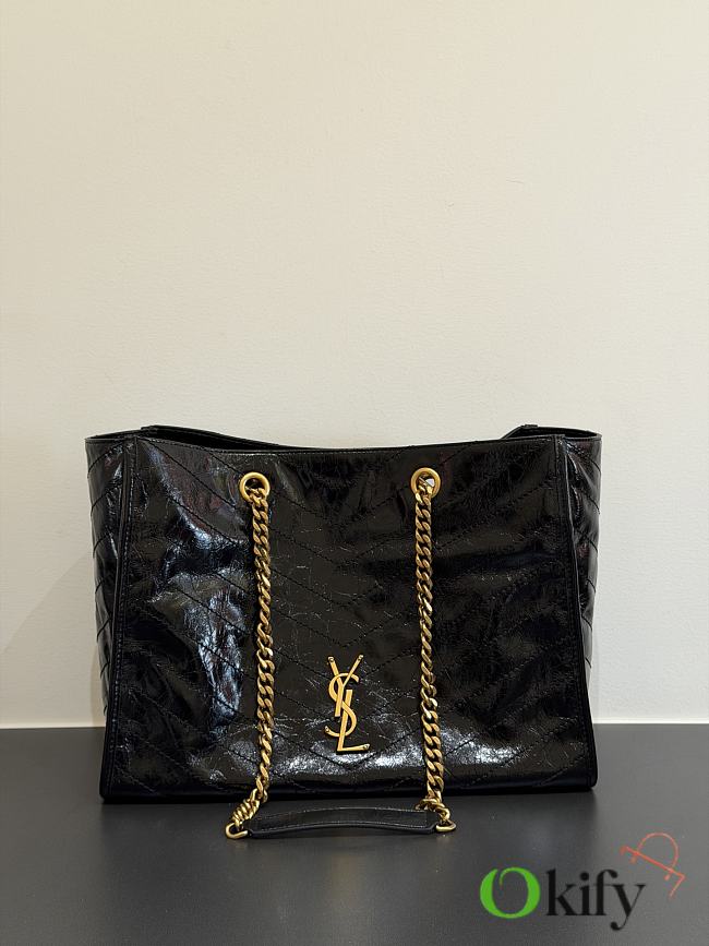 Okify YSL Niki Large Shopping Bag Black Crinkled Leather 33x27x14cm - 1