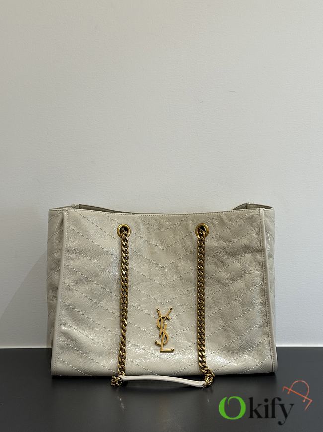 Okify YSL Niki Large Shopping Bag White Crinkled Leather 33x27x14cm - 1
