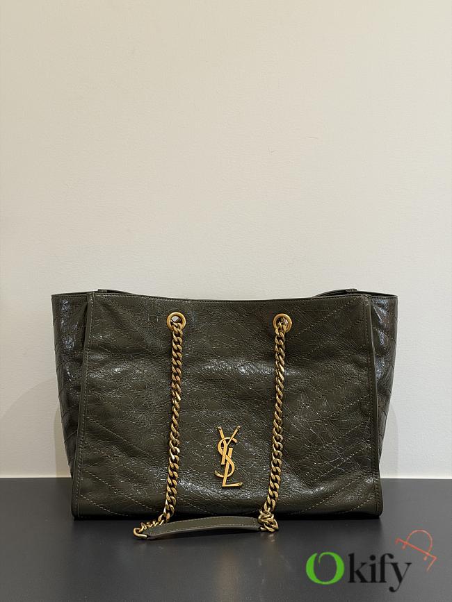 Okify YSL Niki Large Shopping Bag Olive Green Crinkled Leather 33x27x14cm - 1