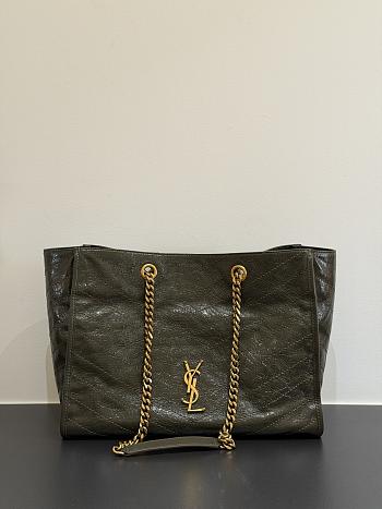 Okify YSL Niki Large Shopping Bag Olive Green Crinkled Leather 33x27x14cm