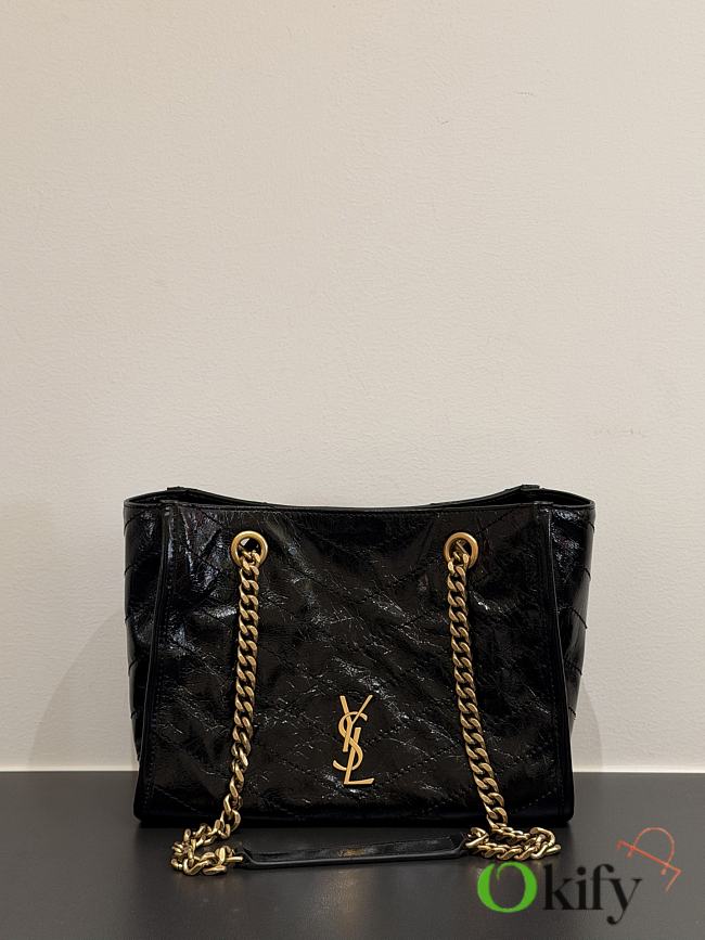 Okify YSL Niki Small Shopping Bag Black Crinkled Leather 25x19x10cm - 1