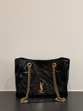 Okify YSL Niki Small Shopping Bag Black Crinkled Leather 25x19x10cm