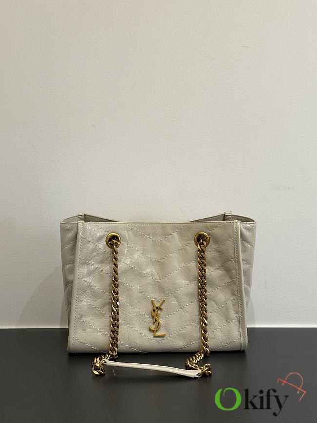 Okify YSL Niki Small Shopping Bag White Crinkled Leather 25x19x10cm - 1