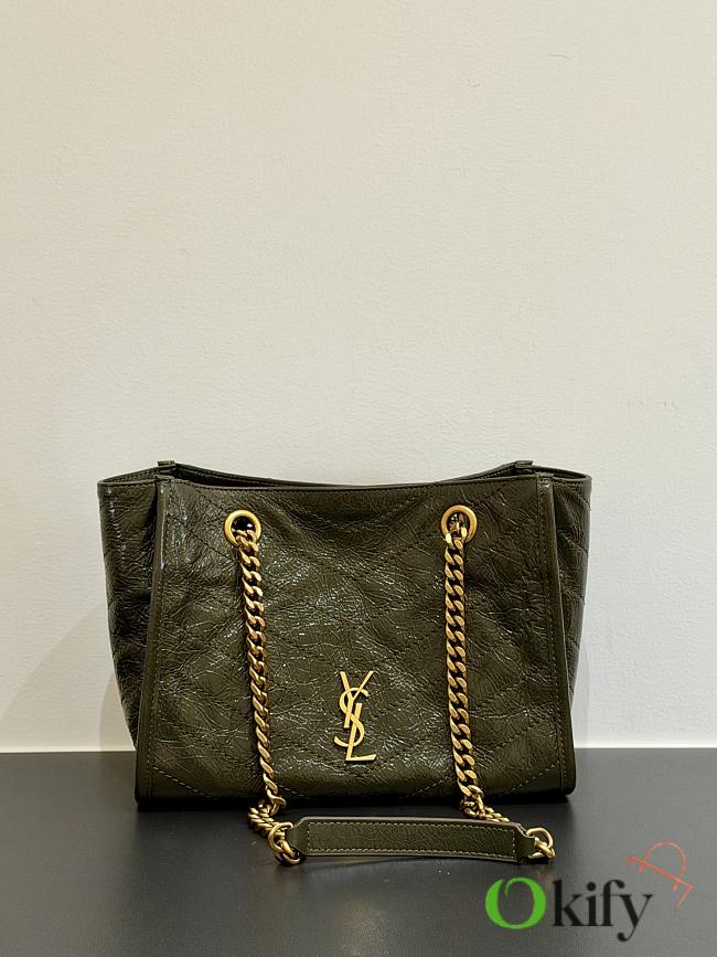 Okify YSL Niki Small Shopping Bag Olive Green Crinkled Leather 25x19x10cm - 1