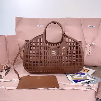 Okify MiuMiu Leather Basket Bag Brown 5BA293 40x21x15.5cm 