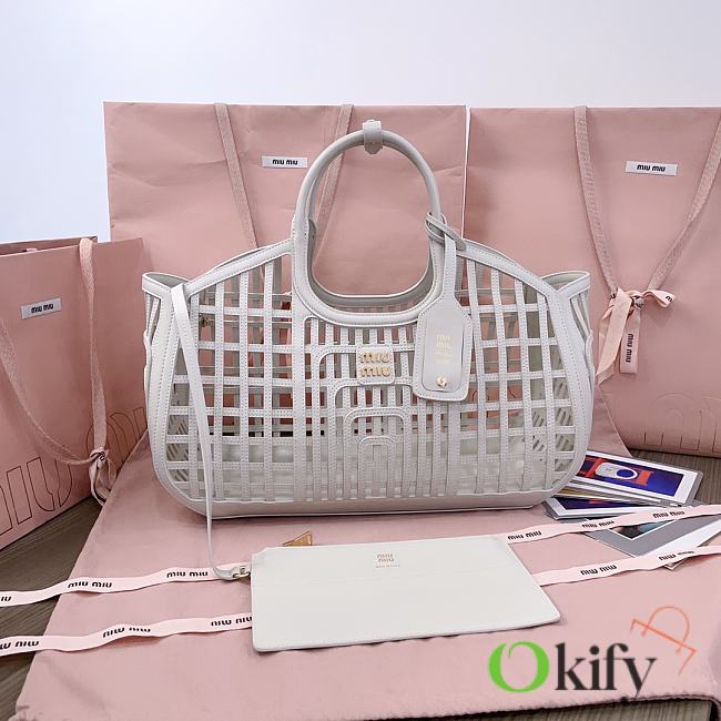 Okify MiuMiu Leather Basket Bag White 5BA293 40x21x15.5cm  - 1