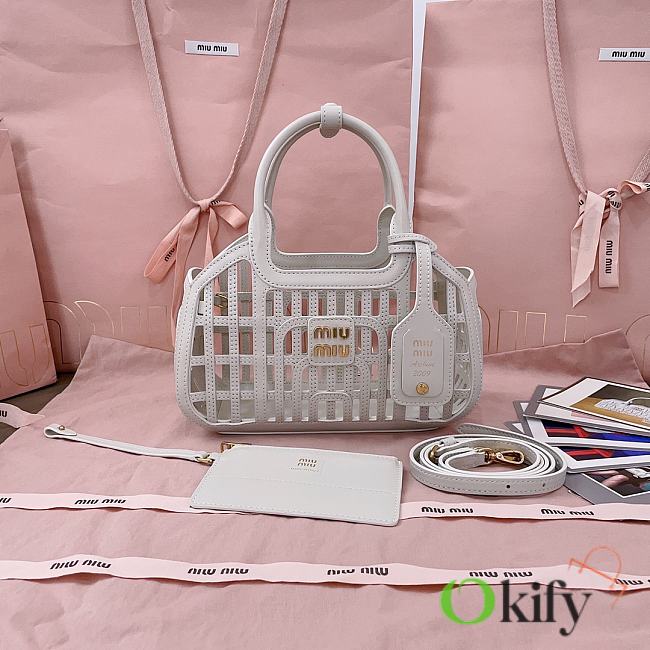 Okify MiuMiu Leather Basket Bag White 5BA294 24x12.5x9cm  - 1