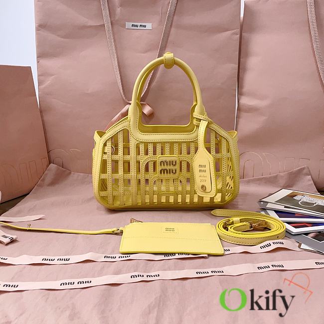 Okify MiuMiu Leather Basket Bag Yellow 5BA294 24x12.5x9cm  - 1