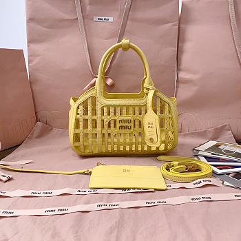 Okify MiuMiu Leather Basket Bag Yellow 5BA294 24x12.5x9cm 
