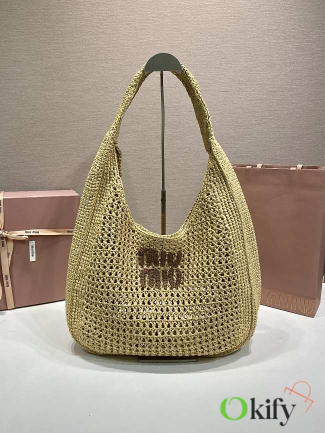 Okify MiuMiu Woven Tote Bag Beige 5BC116 42.5x32x9cm - 1