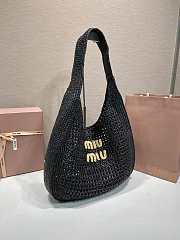 Okify MiuMiu Woven Tote Bag Black 5BC116 42.5x32x9cm - 3