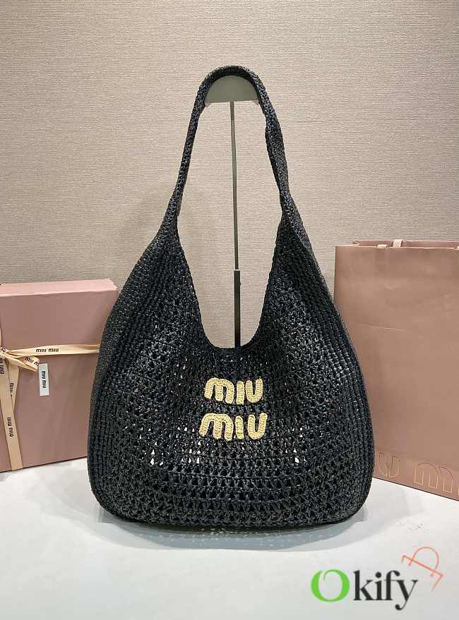 Okify MiuMiu Woven Tote Bag Black 5BC116 42.5x32x9cm - 1