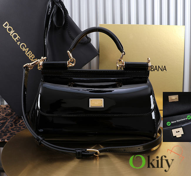 Okify Dolce & Gabbana Sicily Bag Black Patent 25x17x9cm - 1