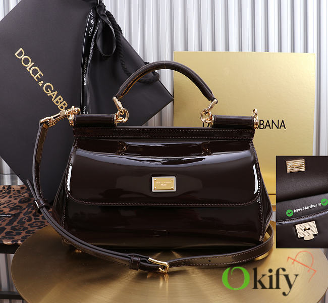 Okify Dolce & Gabbana Sicily Bag Dark Brown Patent 25x17x9cm - 1