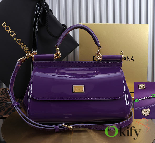 Okify Dolce & Gabbana Sicily Bag Dark Purple Patent 25x17x9cm - 1