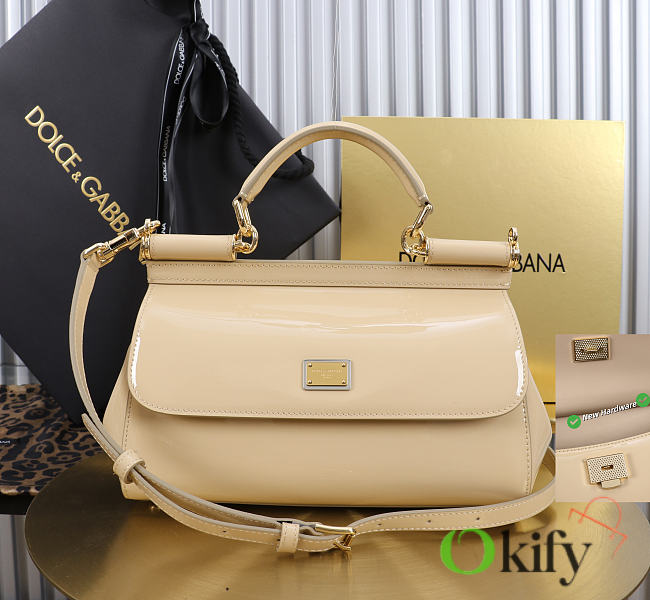 Okify Dolce & Gabbana Sicily Bag Beige Patent 25x17x9cm - 1