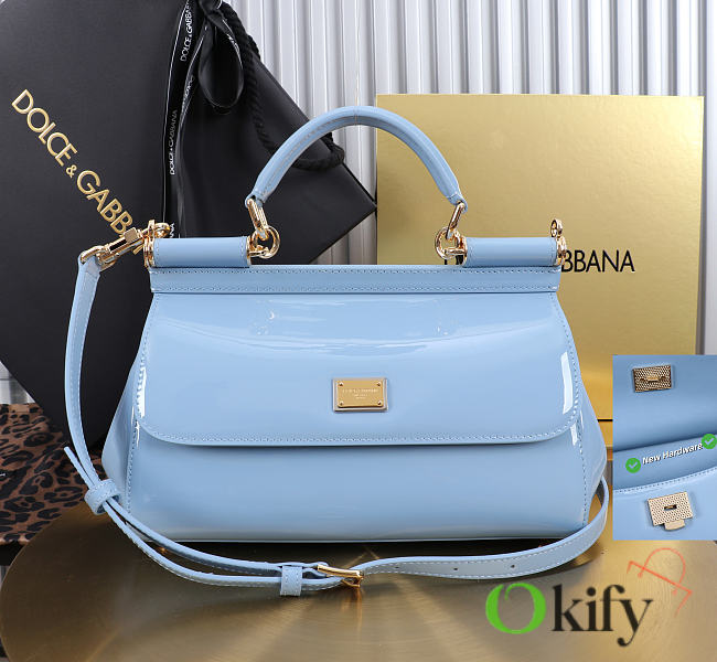 Okify Dolce & Gabbana Sicily Bag Blue Patent 25x17x9cm - 1