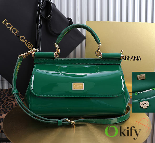 Okify Dolce & Gabbana Sicily Bag Dark Green Patent 25x17x9cm - 1
