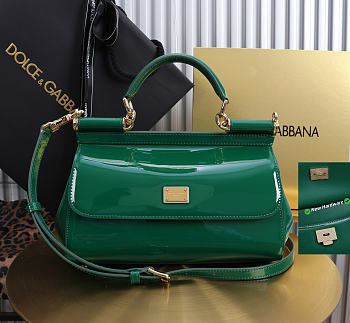 Okify Dolce & Gabbana Sicily Bag Dark Green Patent 25x17x9cm