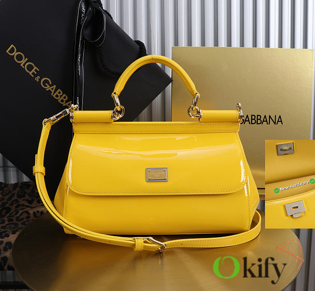 Okify Dolce & Gabbana Sicily Bag Yellow Patent 25x17x9cm - 1