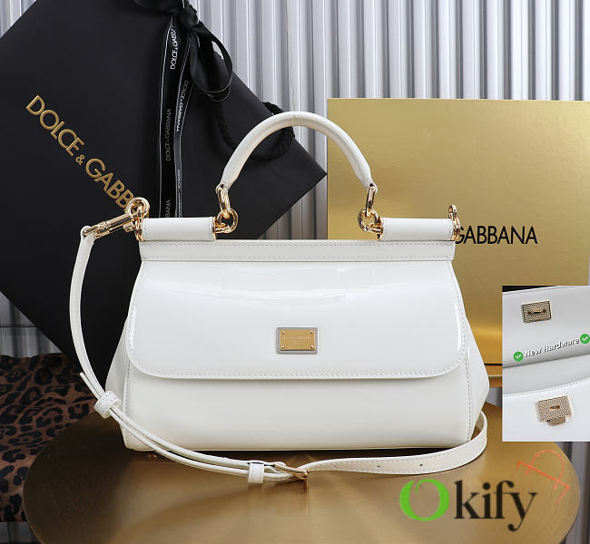 Okify Dolce & Gabbana Sicily Bag White Patent 25x17x9cm - 1