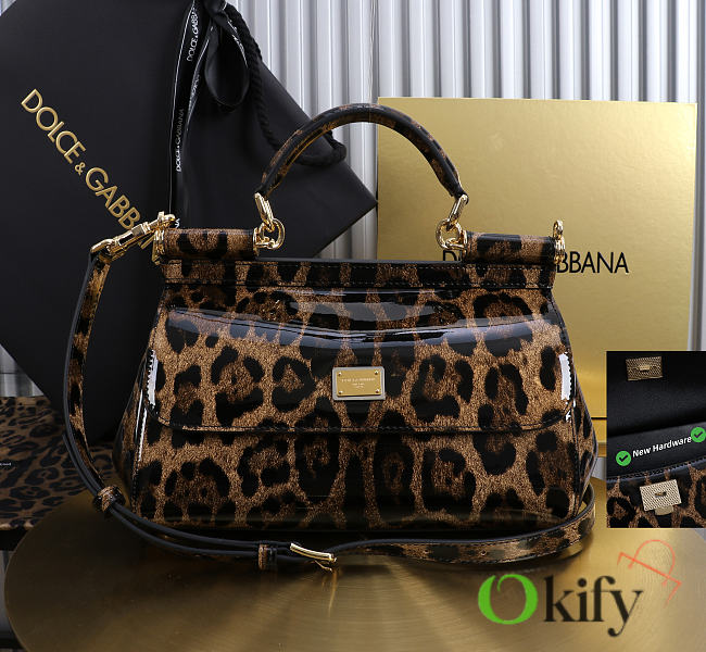 Okify Dolce & Gabbana Sicily Bag Leopard Patent 25x17x9cm - 1