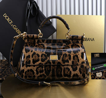 Okify Dolce & Gabbana Sicily Bag Leopard Patent 25x17x9cm
