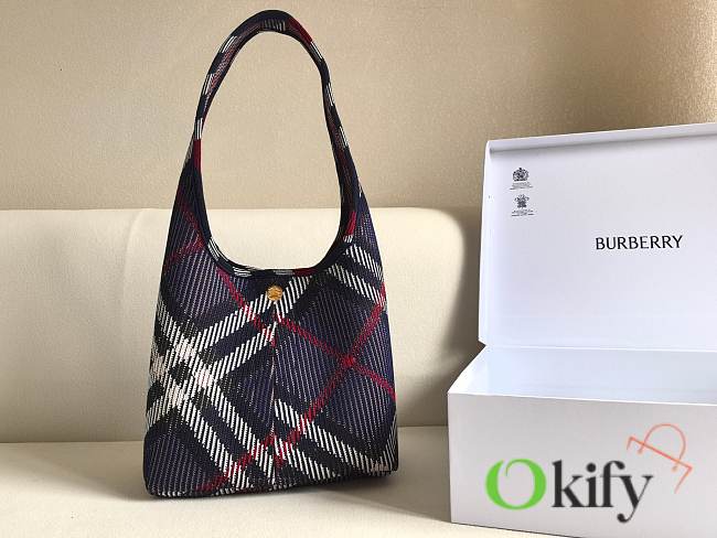 Okify Burberry Check Knitted Shoulder Bag Purple 28x28x17.5cm - 1