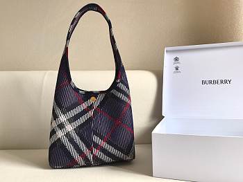 Okify Burberry Check Knitted Shoulder Bag Purple 28x28x17.5cm