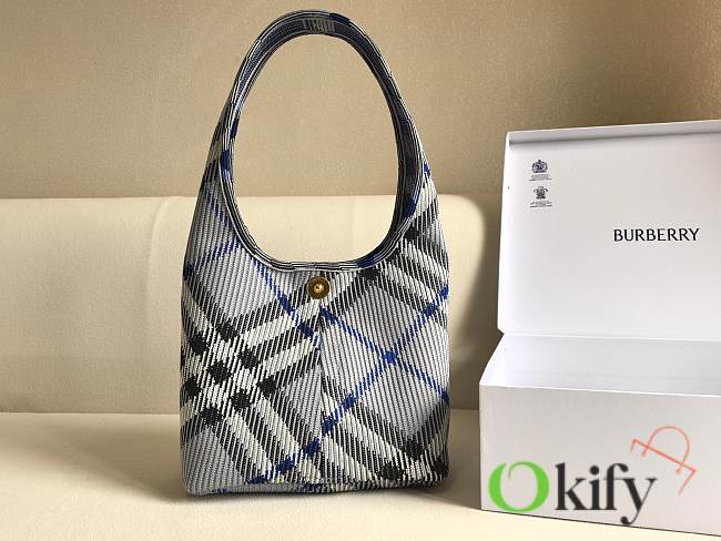 Okify Burberry Check Knitted Shoulder Bag Gray 28x28x17.5cm - 1