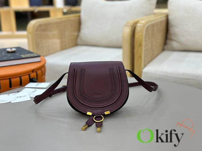 Okify Chloe Small Marcie Saddle Bag Red Burgundy 19x16x9cm - 1