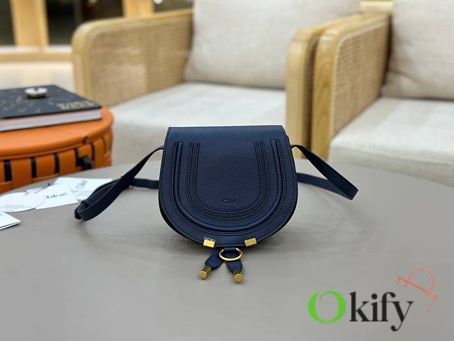 Okify Chloe Small Marcie Saddle Bag Dark Blue 19x16x9cm - 1