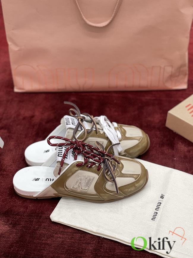 Okify MiuMiu x New Balance 530 Sl Deco Brown Women Leather Mules  - 1