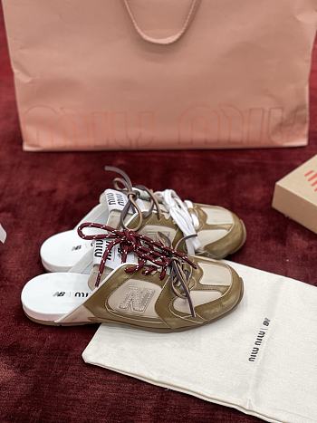 Okify MiuMiu x New Balance 530 Sl Deco Brown Women Leather Mules 