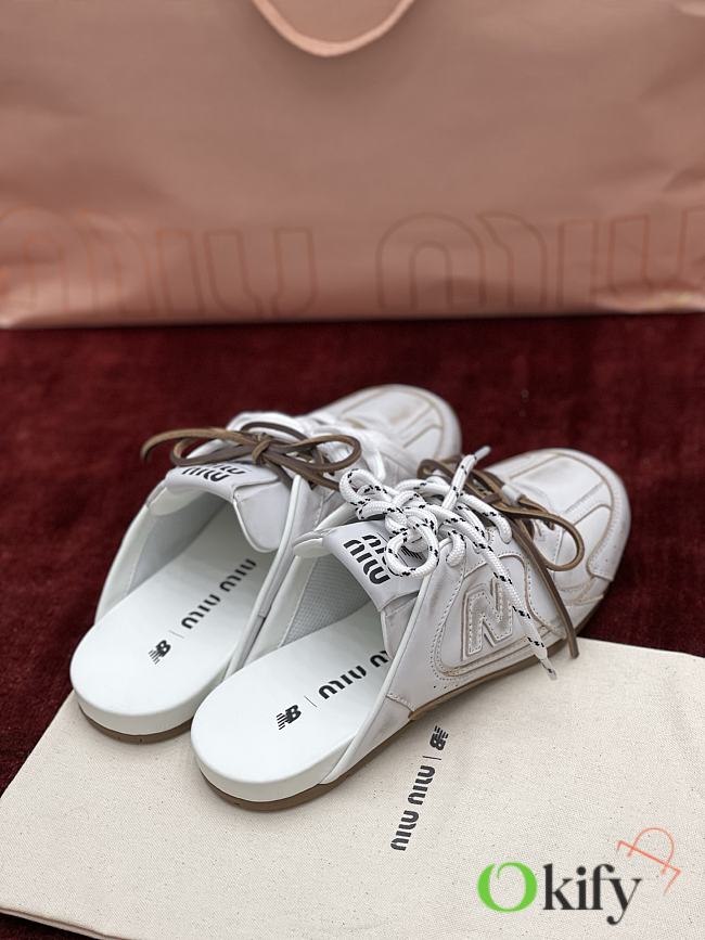 Okify MiuMiu x New Balance 530 Sl Deco White Women Leather Mules  - 1