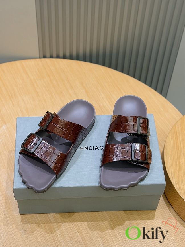 Okify Balenciaga Brown Men Sandals Crocodile - 1