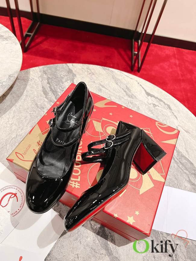 Okify Christian Louboutin Black Patent Mary Jane Shoes 5.5cm - 1