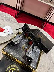 Okify Christian Louboutin Black Patent Mary Jane Shoes With Rhinestone 5.5cm - 4